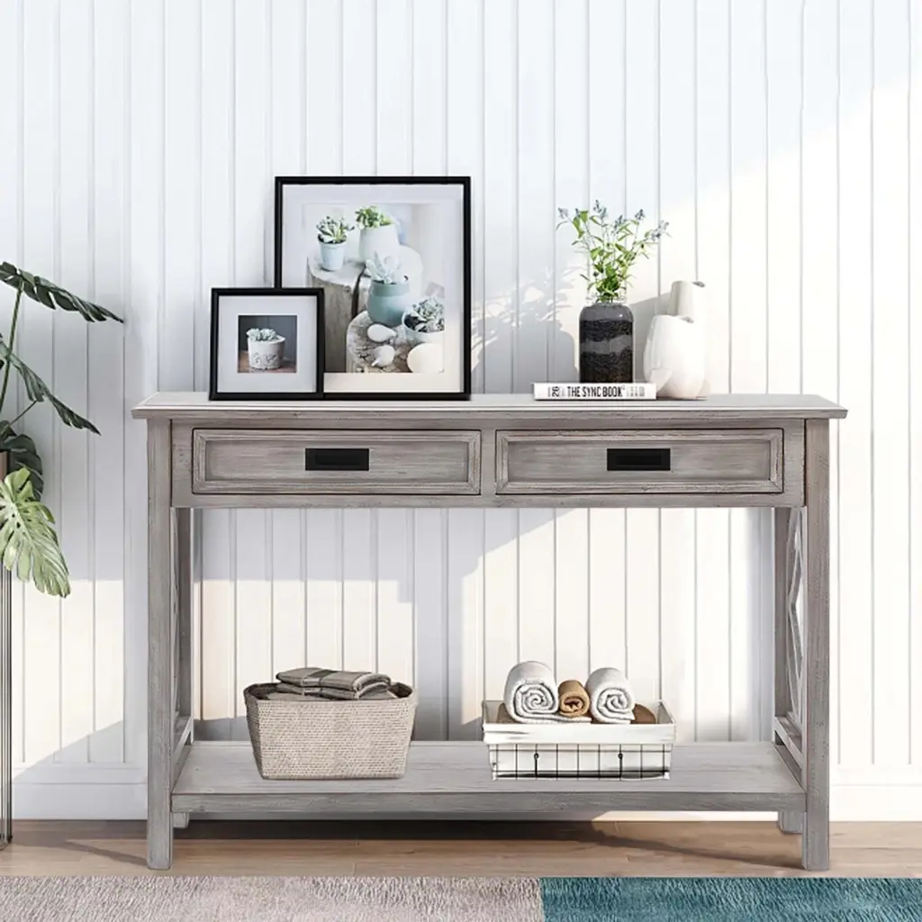 Whitewashed Timber 2 Drawer 1 Shelf Console And Entry Table Natural White rnb