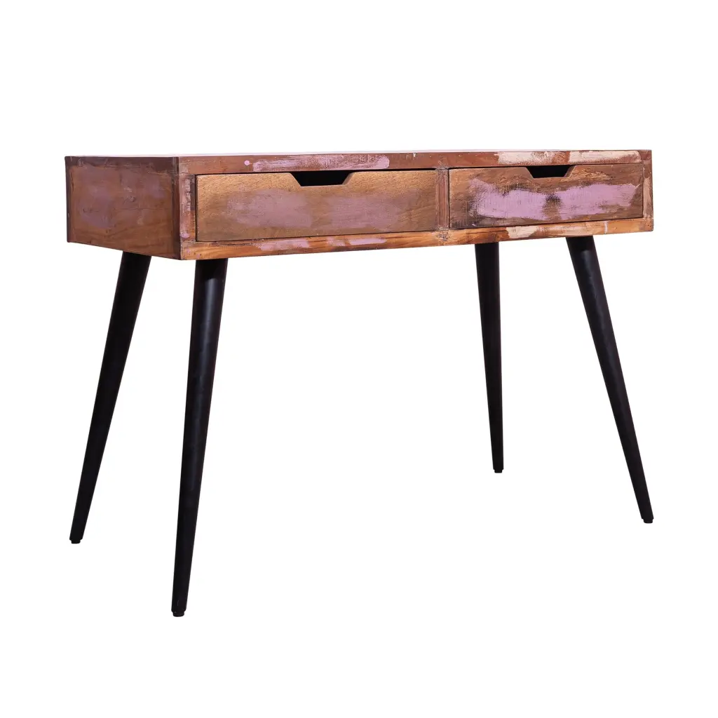 43 Inch 2 Drawer Reclaimed Timber Console Table Angled Legs Multi Tone royal hampton