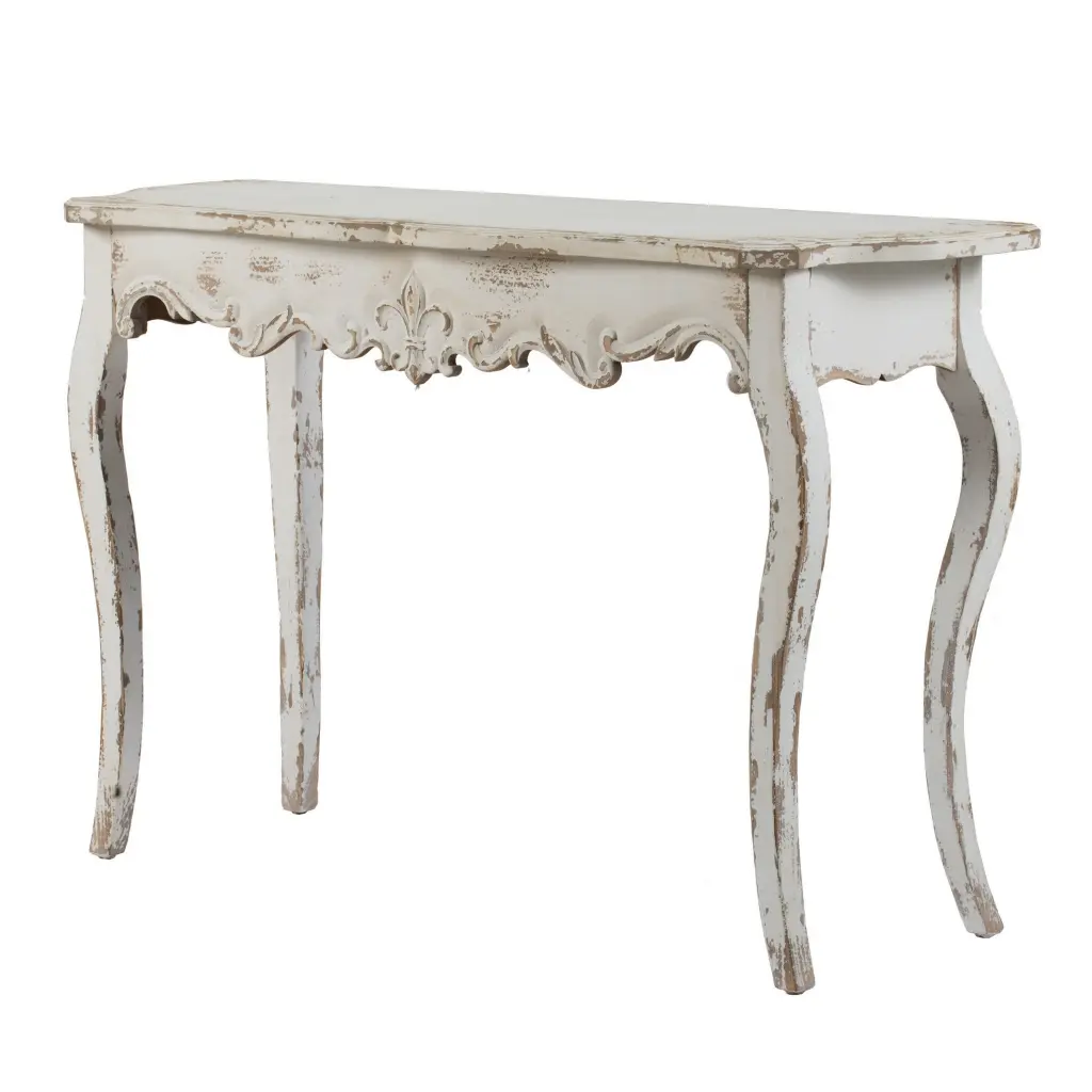 30 Inch Fir Timber Console Table Rectangle Curved Legs Distressed White royal hampton