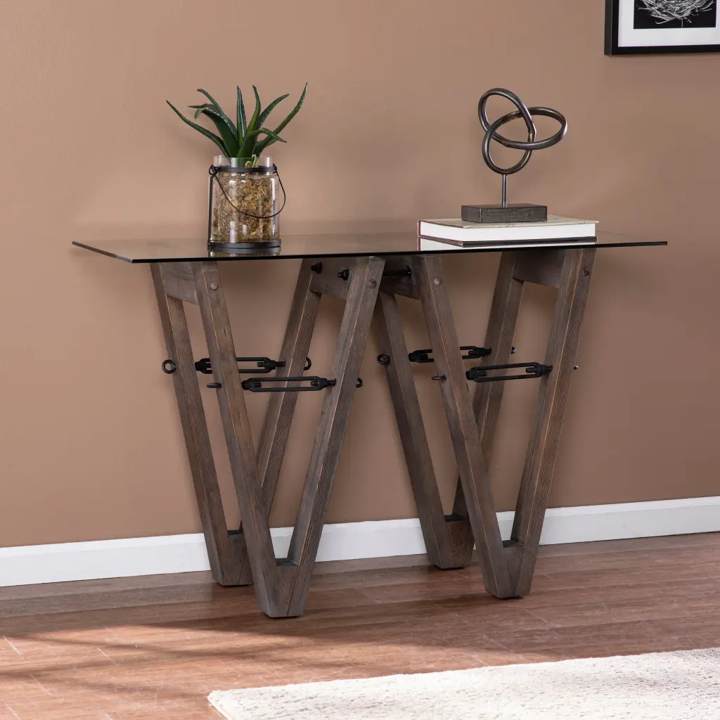 Garrinston Reclaimed Timber Console Table Brown Pine Rustic Entryway Furniture sei