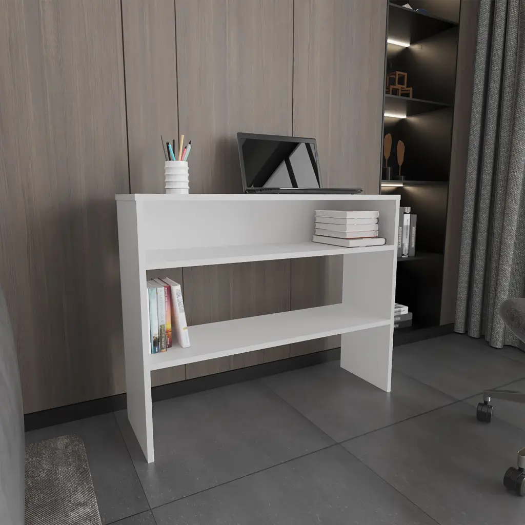 39 Inch Wide 2 Tier Shelf Narrow Console Table White Entryway Table tuhome