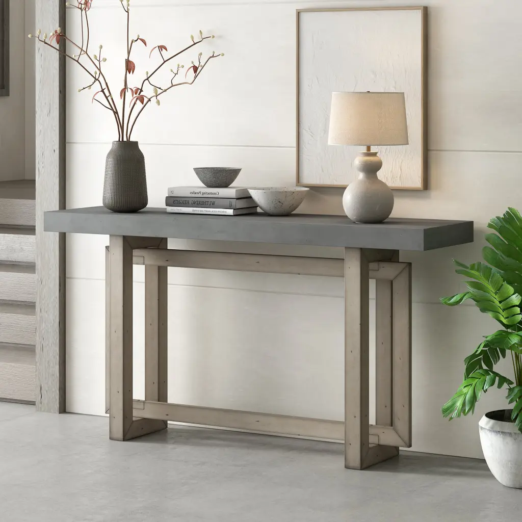 Contemporary Console Table Timber Top Extra Long Entryway Table u_style