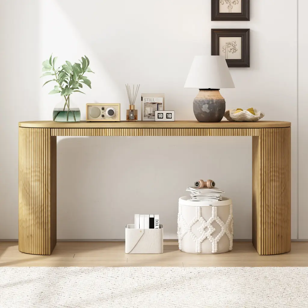 Curved Design Console Table Unique Vertical Stripe Design u_style