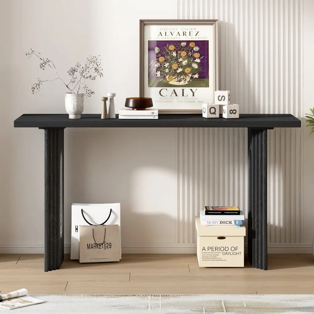 Handcrafted Fraxinus Mandschurica Solid Wood Console Table Unique Design u_style