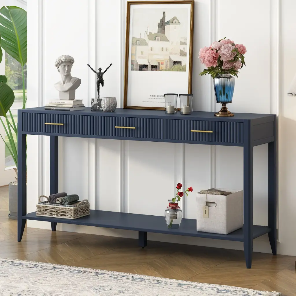 High Quality Entryway Console Table Vertical Stripe Drawers Long u_style