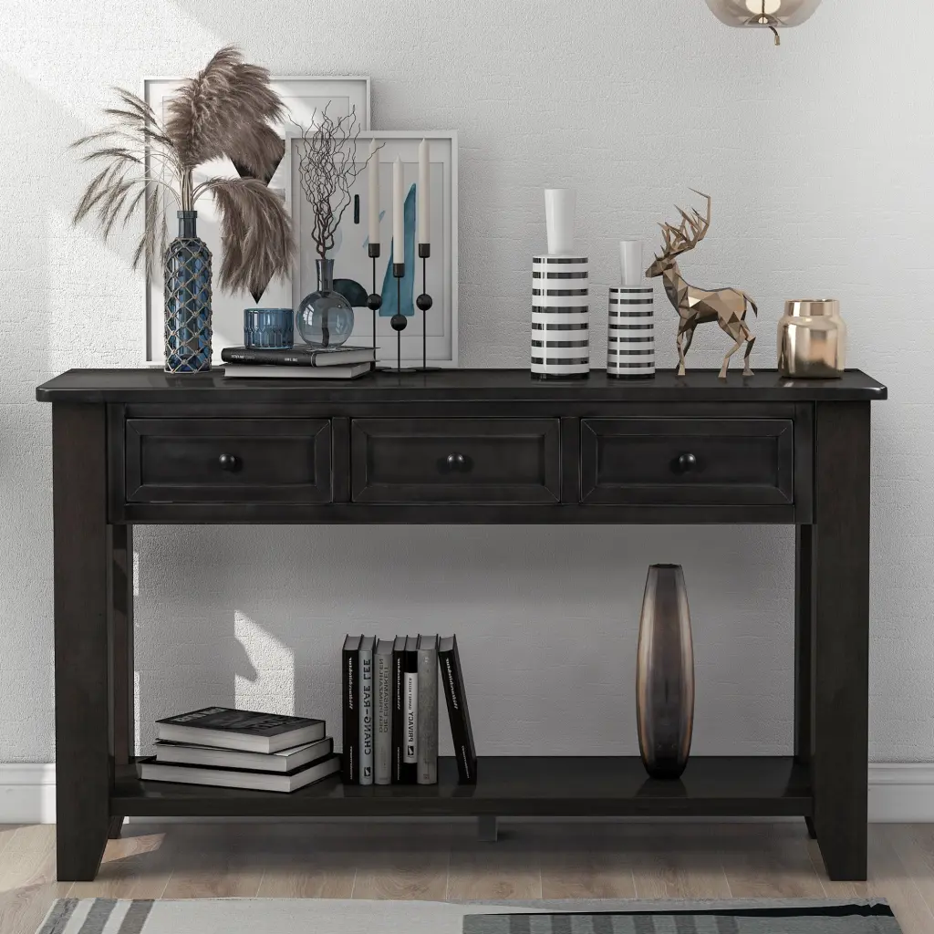 55 Inch Modern Console Table Living Room 3 Drawers and Sleek Design u_style