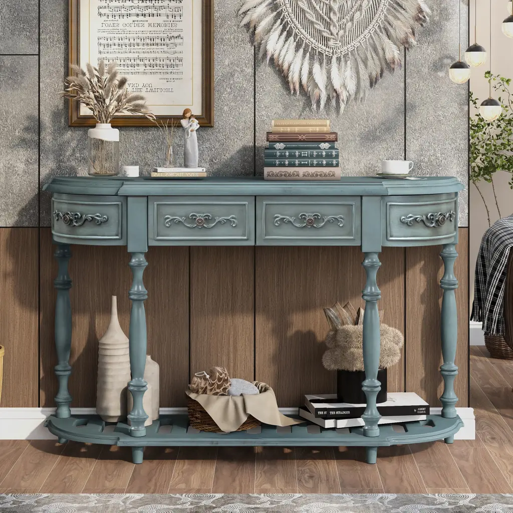 52 Inch Modern Curved Console Table Sofa Entryway u_style