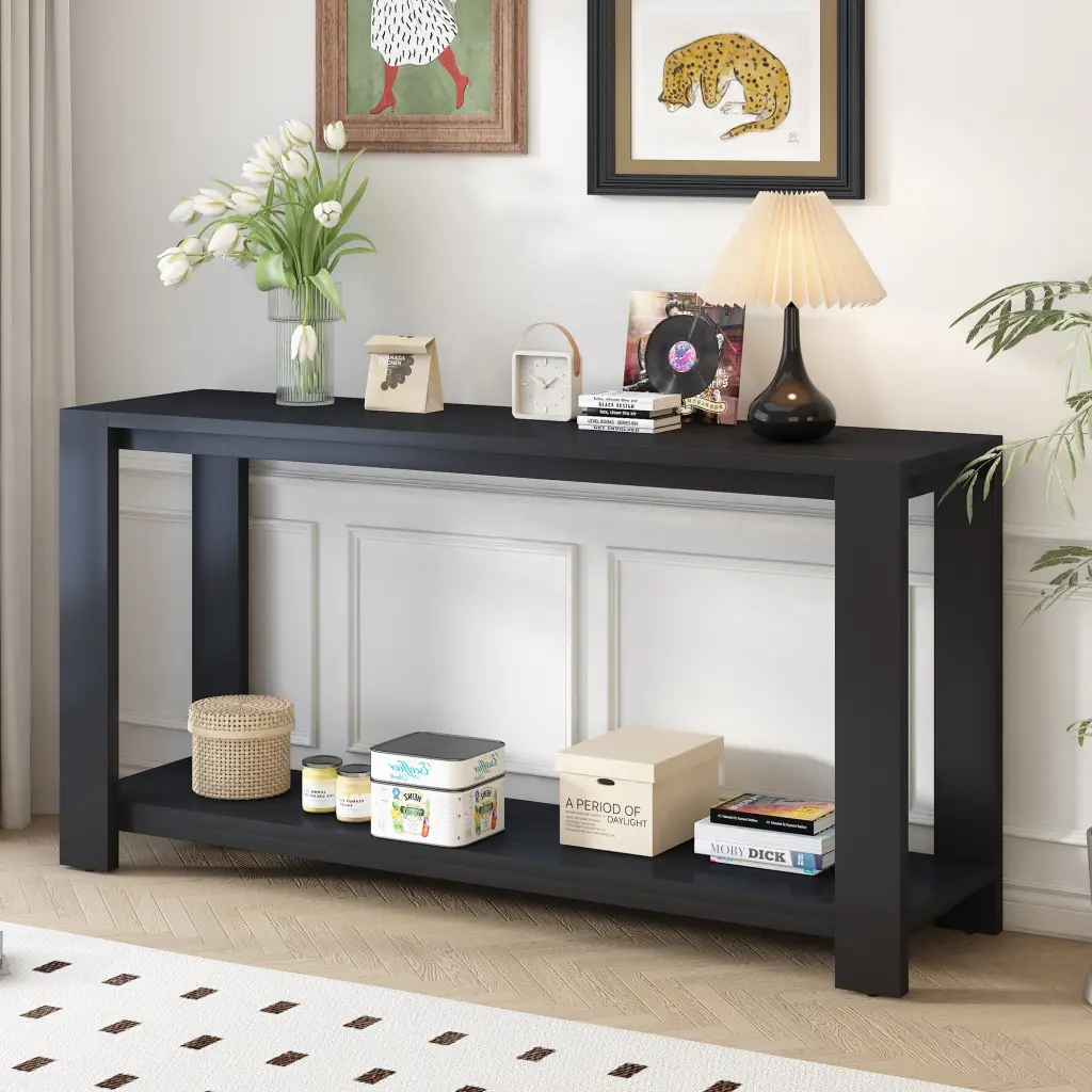 Minimalist Console Table Bottom Shelf Modern Entryway Furniture u_style