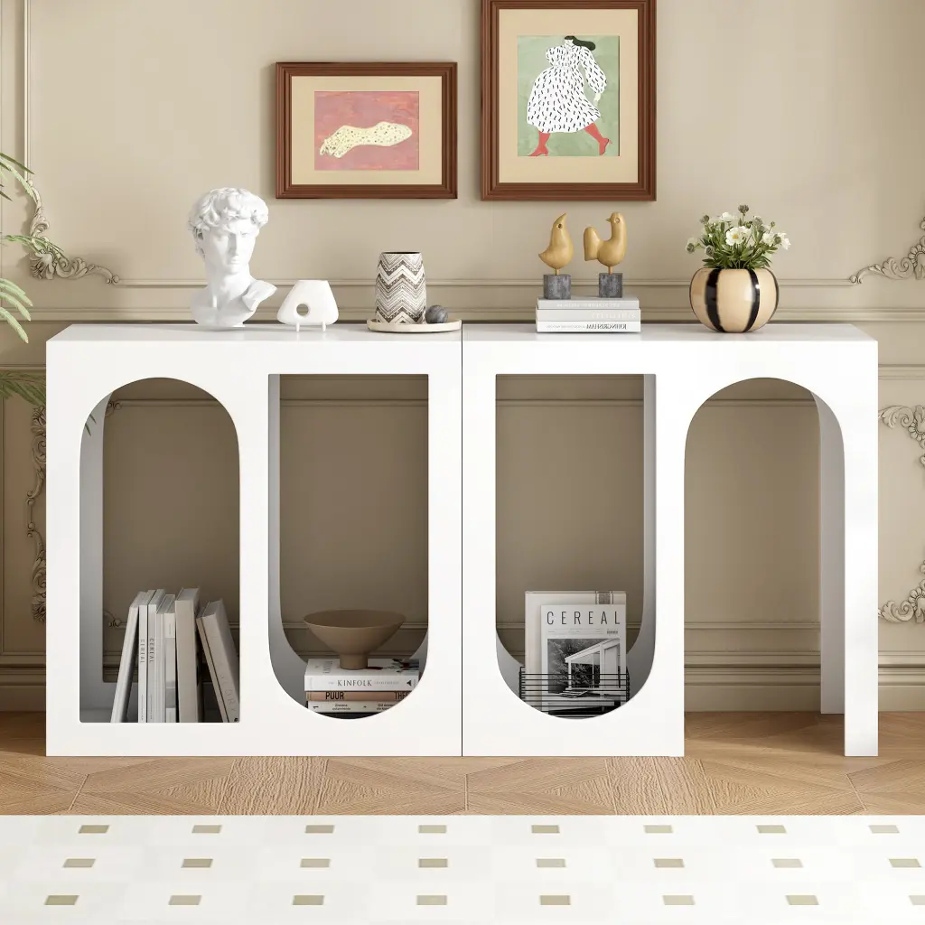 Modular Entryway Console Table Rectangular Exterior and Curved Interior u_style