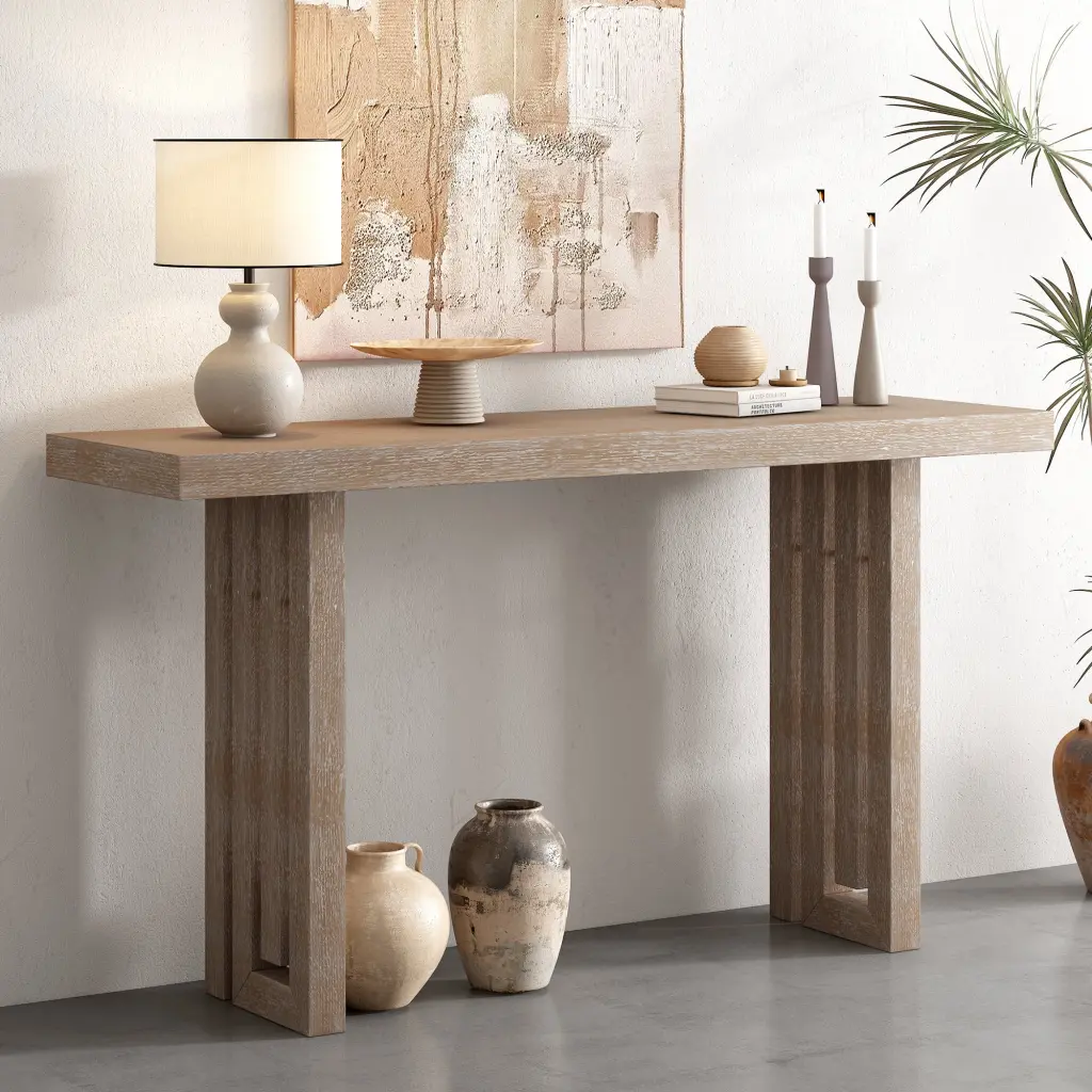 Unique Handcrafted Oak Veneer Console Table Distinctive Side Design u_style