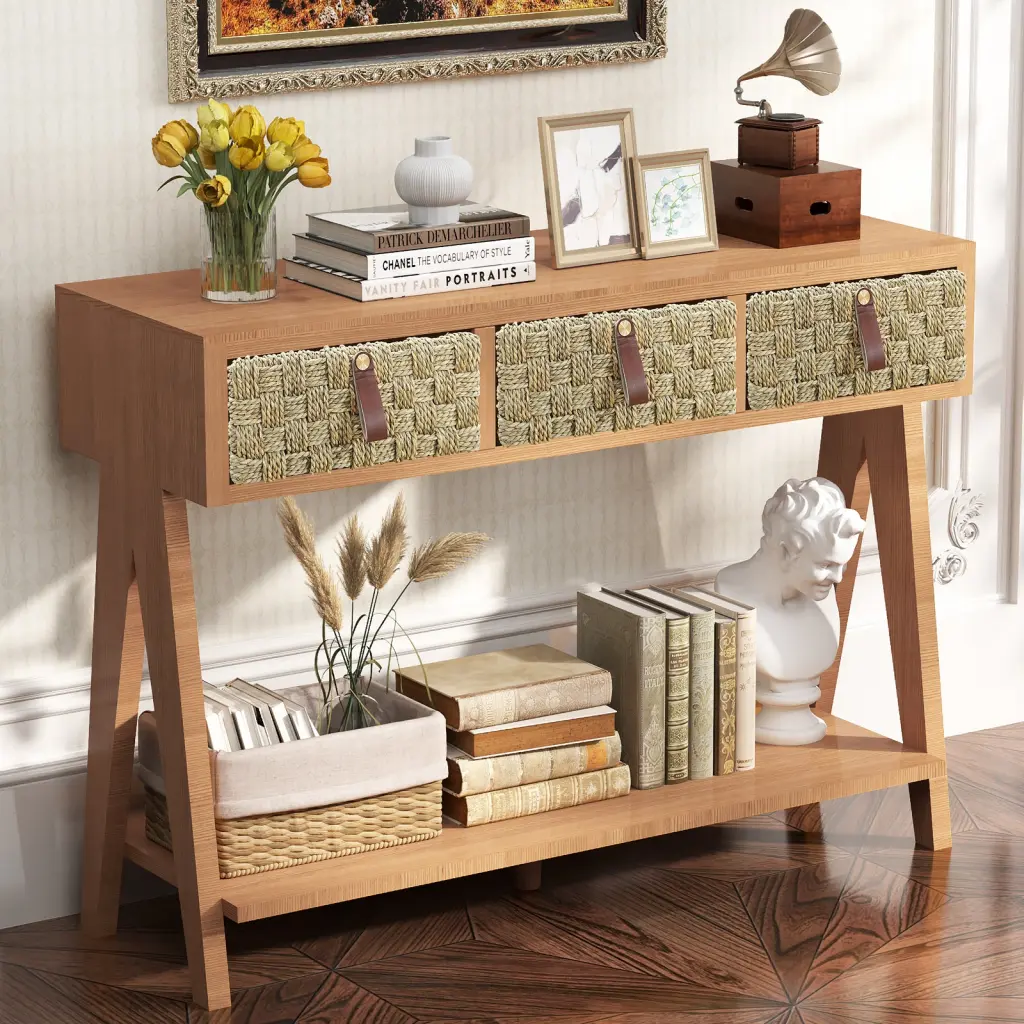 Mid Century Modern Console Table Storage Entryway Multi Function Hallway Sofa Table vanvusonfurniture