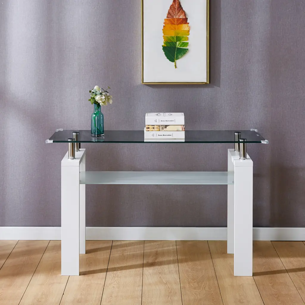 White MDF Console Table Tempered Glass Top Modern Foyer w1311 artisan furniture