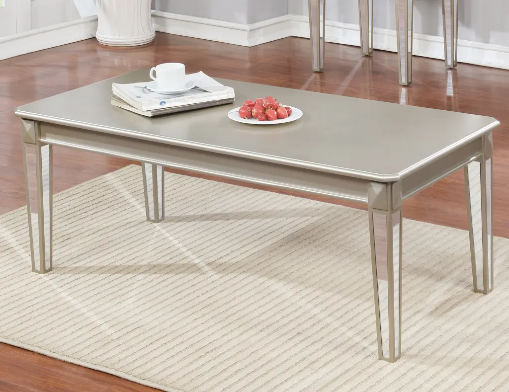 Barent Contemporary Timber Coffee Table Mirrored Legs Champagne Finish hz