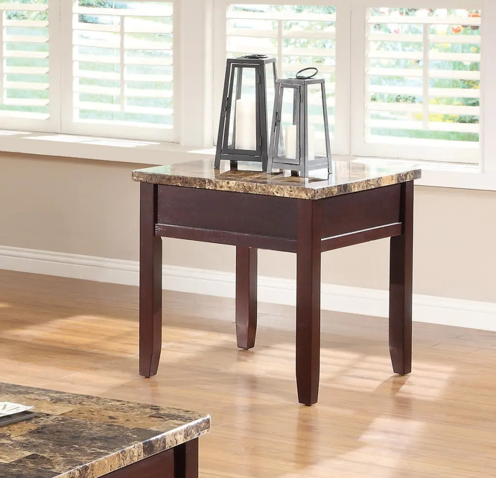 Dark Cherry Finish Faux Stone Top End Table Contemporary Timber Living Room Furniture kanepe