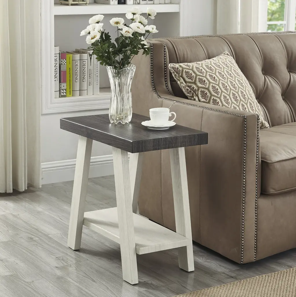 Athens Contemporary Two Tone Timber Shelf Side Table Weathered Charcoal hz