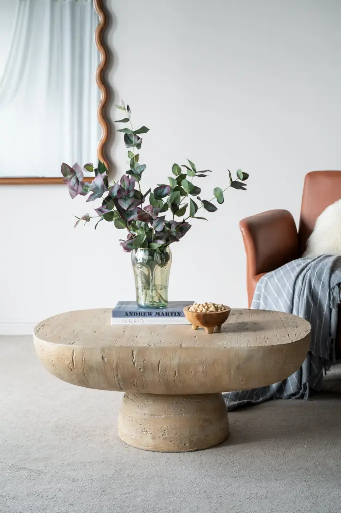 36X24X15 Inch Cream Oval Coffee Table Primary Living Space Contemporary Style w2078