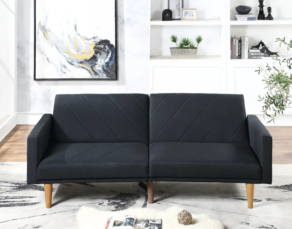 Modern Electric Look 1Pc Convertible Sofa Couch Black Linen Like Fabric kanepe