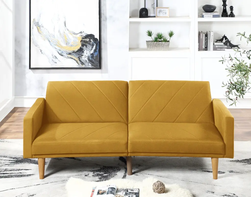 Modern Electric Look 1Pc Convertible Sofa Couch Mustard Hue Linen kanepe
