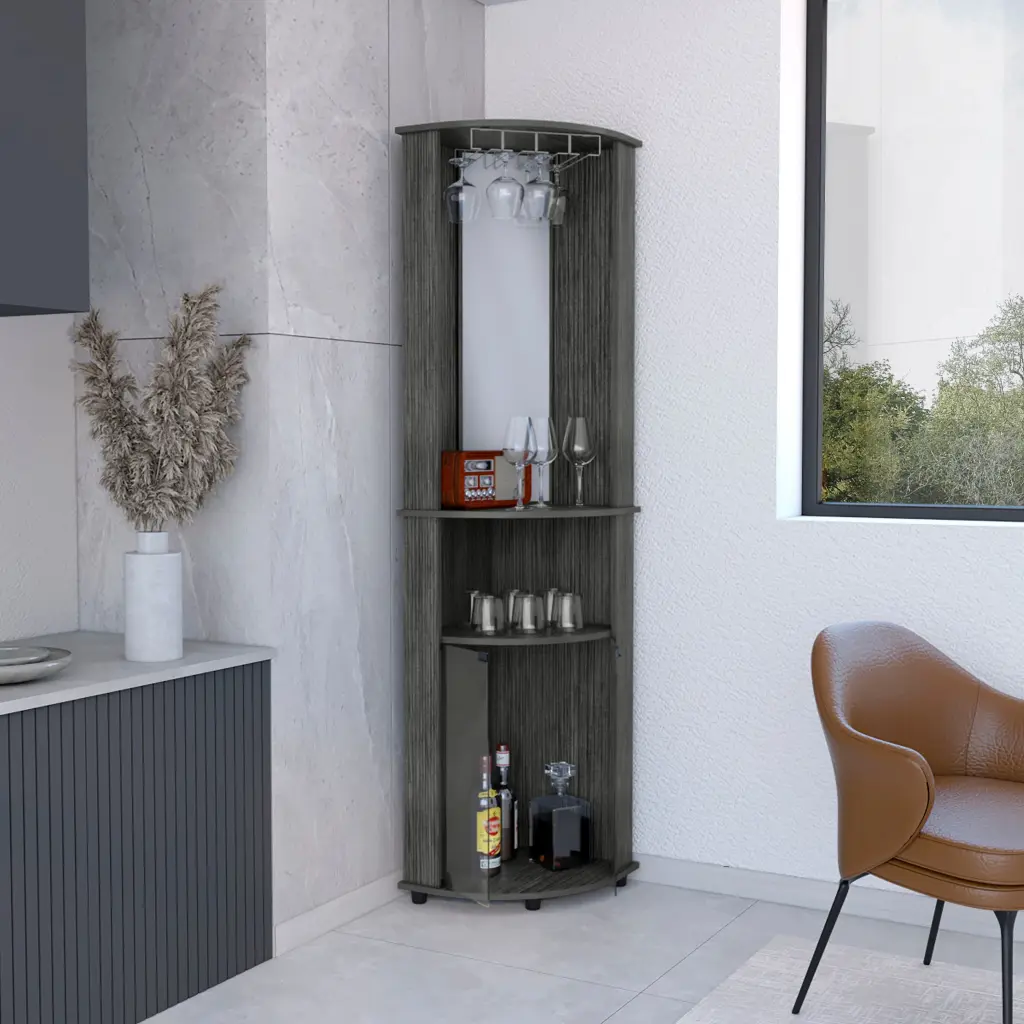 Stylishago Corner Bar Cabinet Crystal Door Brown Living Space tuhome