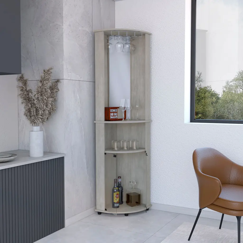 Stylishago Corner Bar Cabinet Grey Crystal Door Modern Dining Room Furniture tuhome