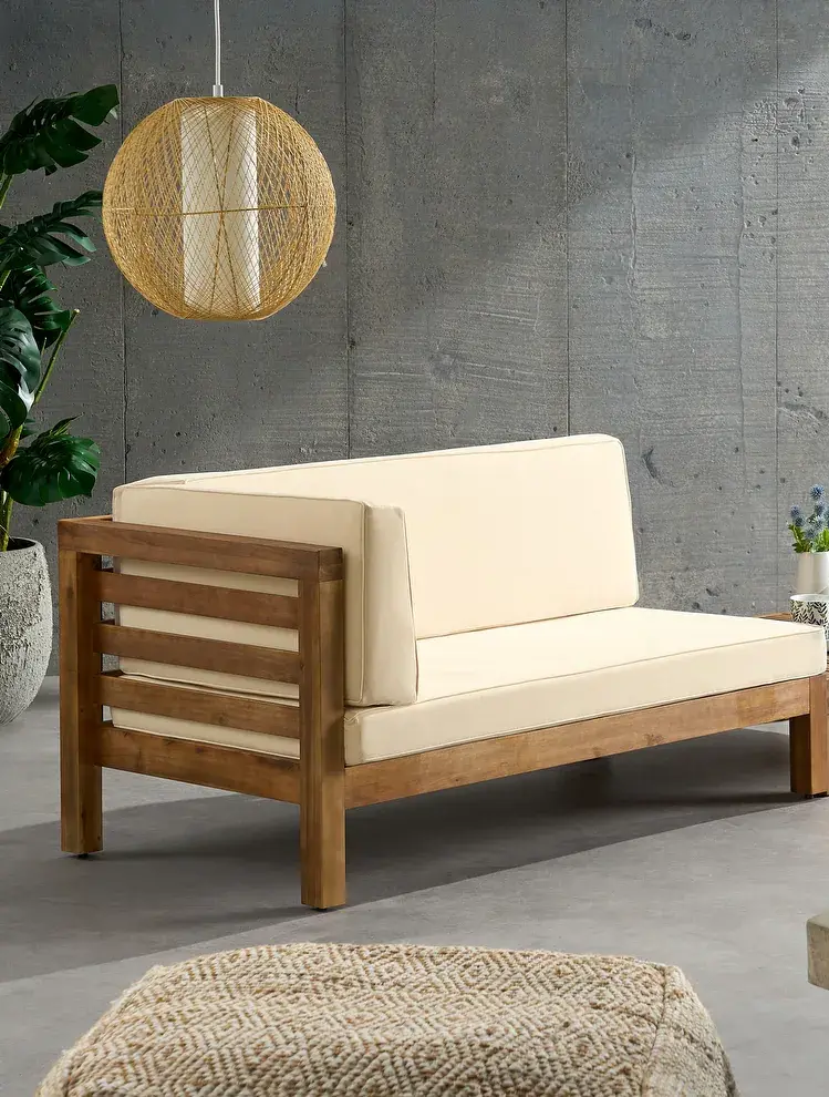 Oana Corner Bench L Beige Acacia Timber Indoor Outdoor Use gardenpara can
