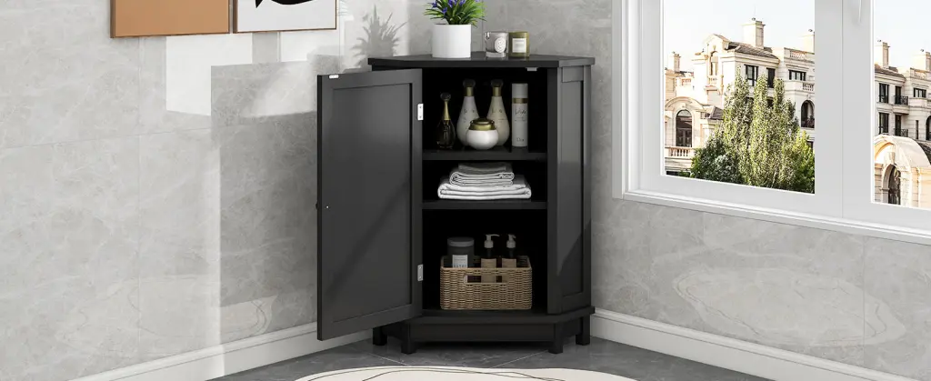 Black Bathroom Cabinet Triangle Corner Storage Cabinet Customizable Shelves rnb