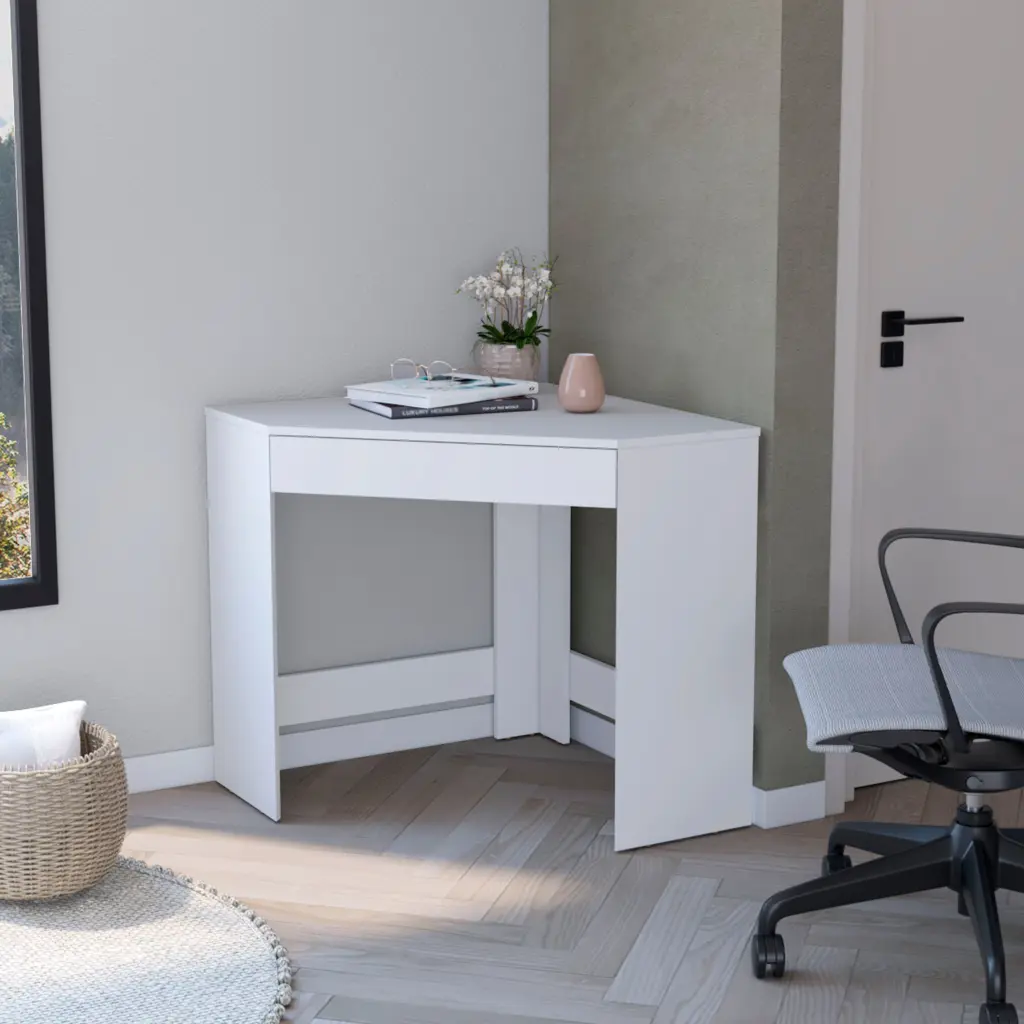 White Spacious Drawer Corner Desk White Computer Desk Stationery Free furniture max