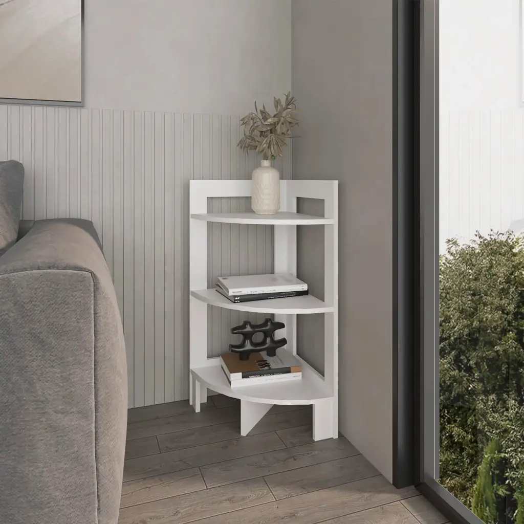 White Corner Shelf 3 Shelves - Horizontal Primary Living Space Organizer furniture max