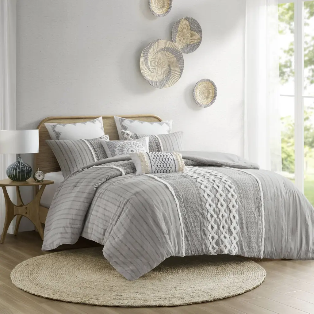 Cotton Printed Bedspread Set Chenille Gray King Size Cal King Bedding jla