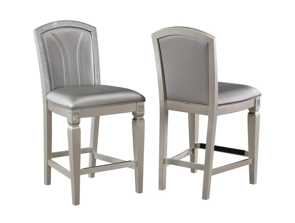 Premium Formal Glam 2Pc Set Dining Side Counter Height Chair Shiny Metal Finish kanepe