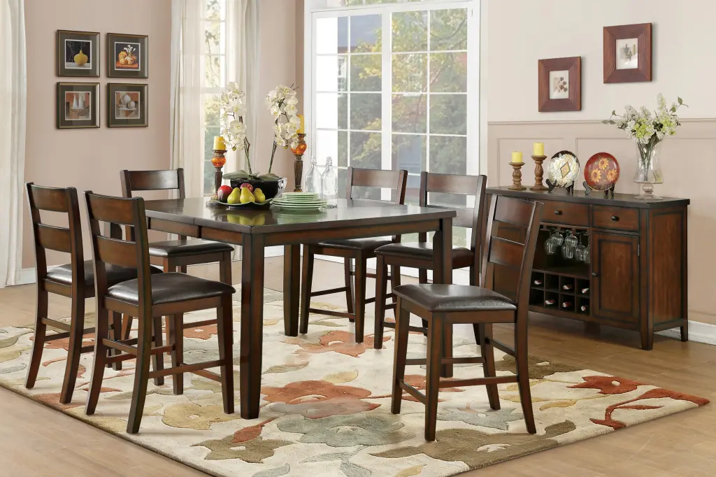 Cherry Finish Dining Set 7-Piece Counter Height Table Extension Leaf kanepe