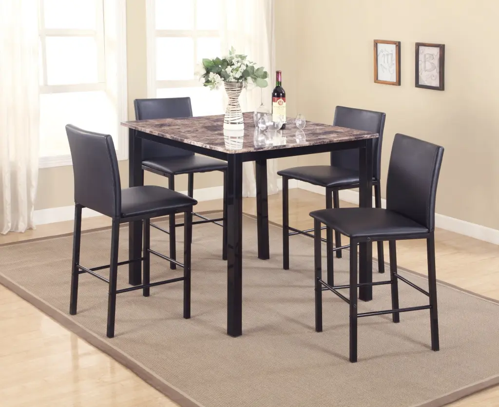 5 Piece Citico Counter Height Metallic Dinette Set Laminated Faux Marble Top hz