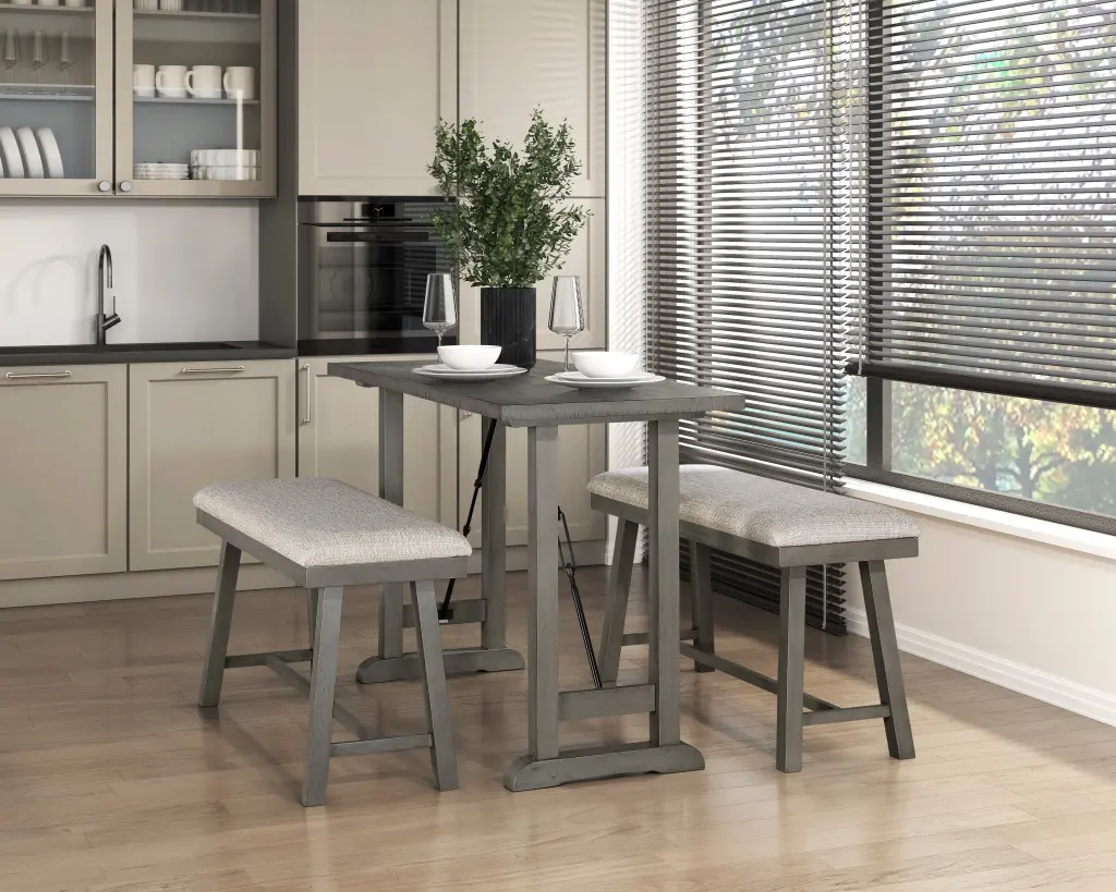 3 Piece Counter Height Set Light Gray Finish Table 2 Stools kanepe