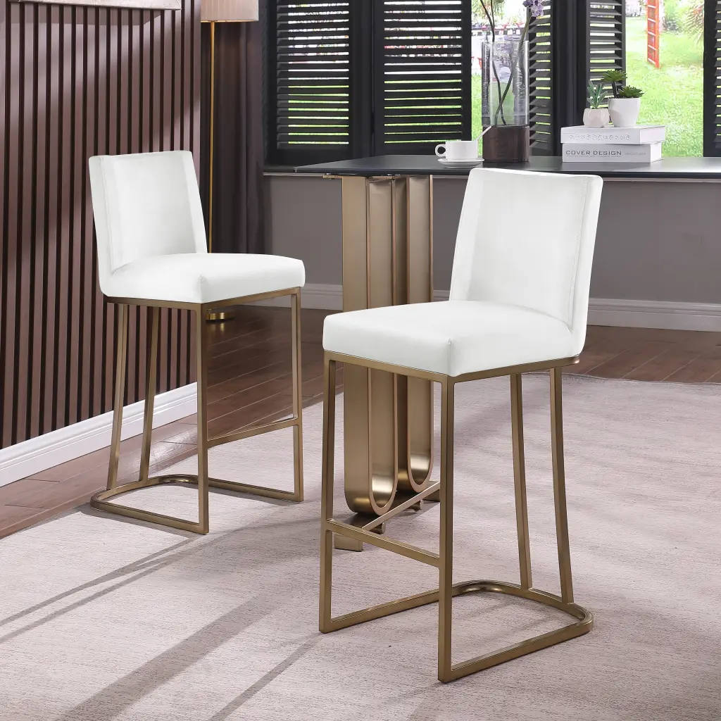 Bar Stools Set 2 Counter Height 26 Inch Gold Brushed Metal Stools Back woker furniture