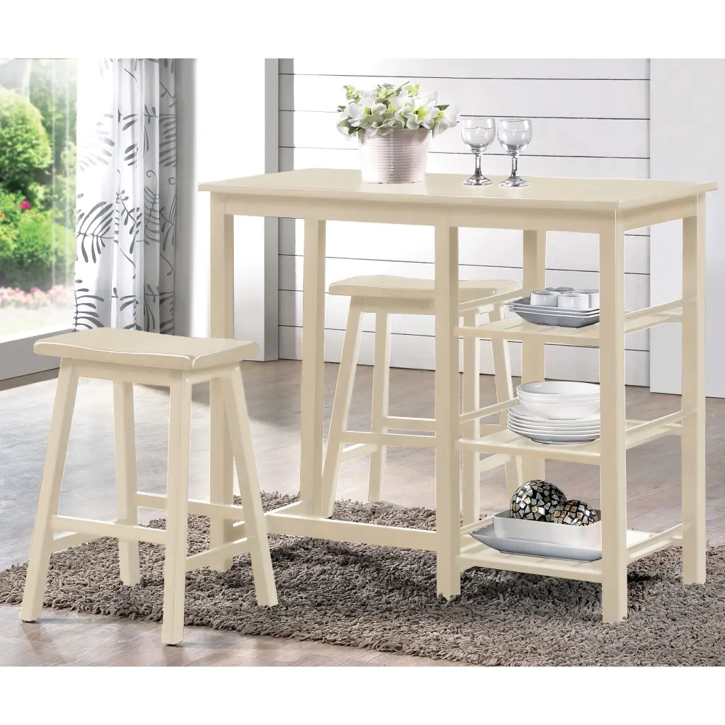 Buttermilk 3 Piece Counter Height Dining Set Shelves Timber White furniture max