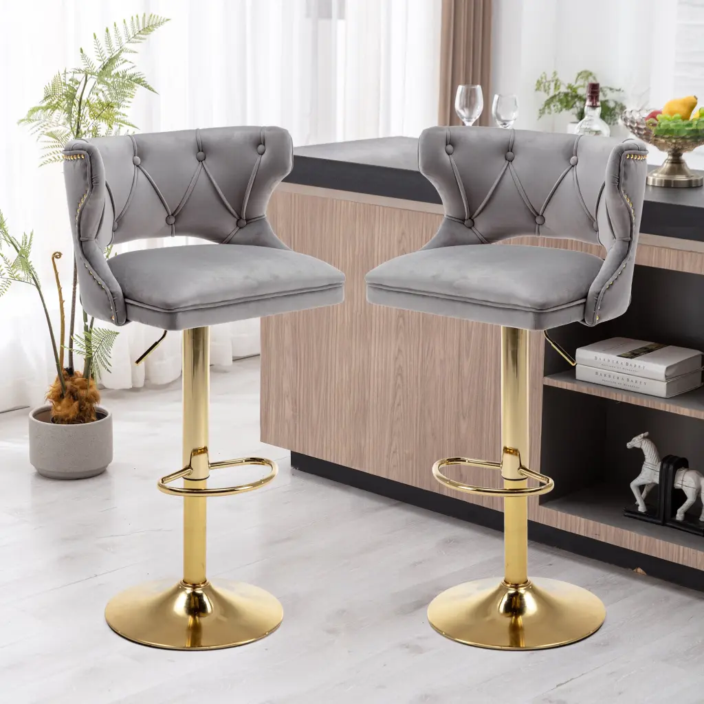 Bar Stools Back And Footrest Counter Height Dining Chairs Velvet Upholstered Kitchen homemax
