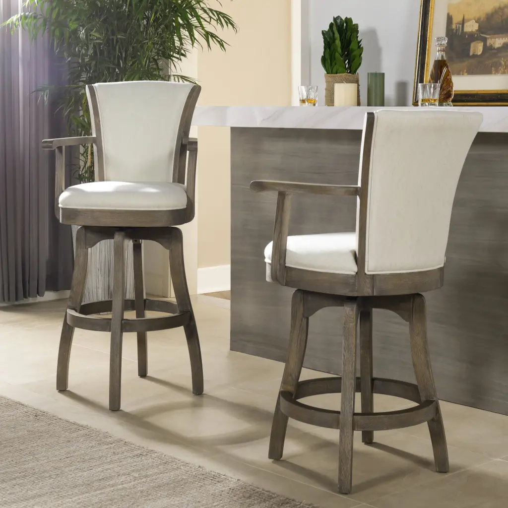 Williams 27In Swivel Counter Height Bar Stool Natural White Linen jennifer taylor home
