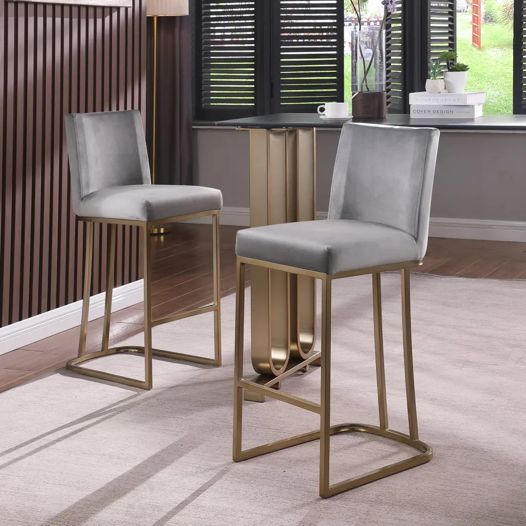 Set 2 Counter Height 26 Inch Bar Stools Back Gold Brushed woker furniture