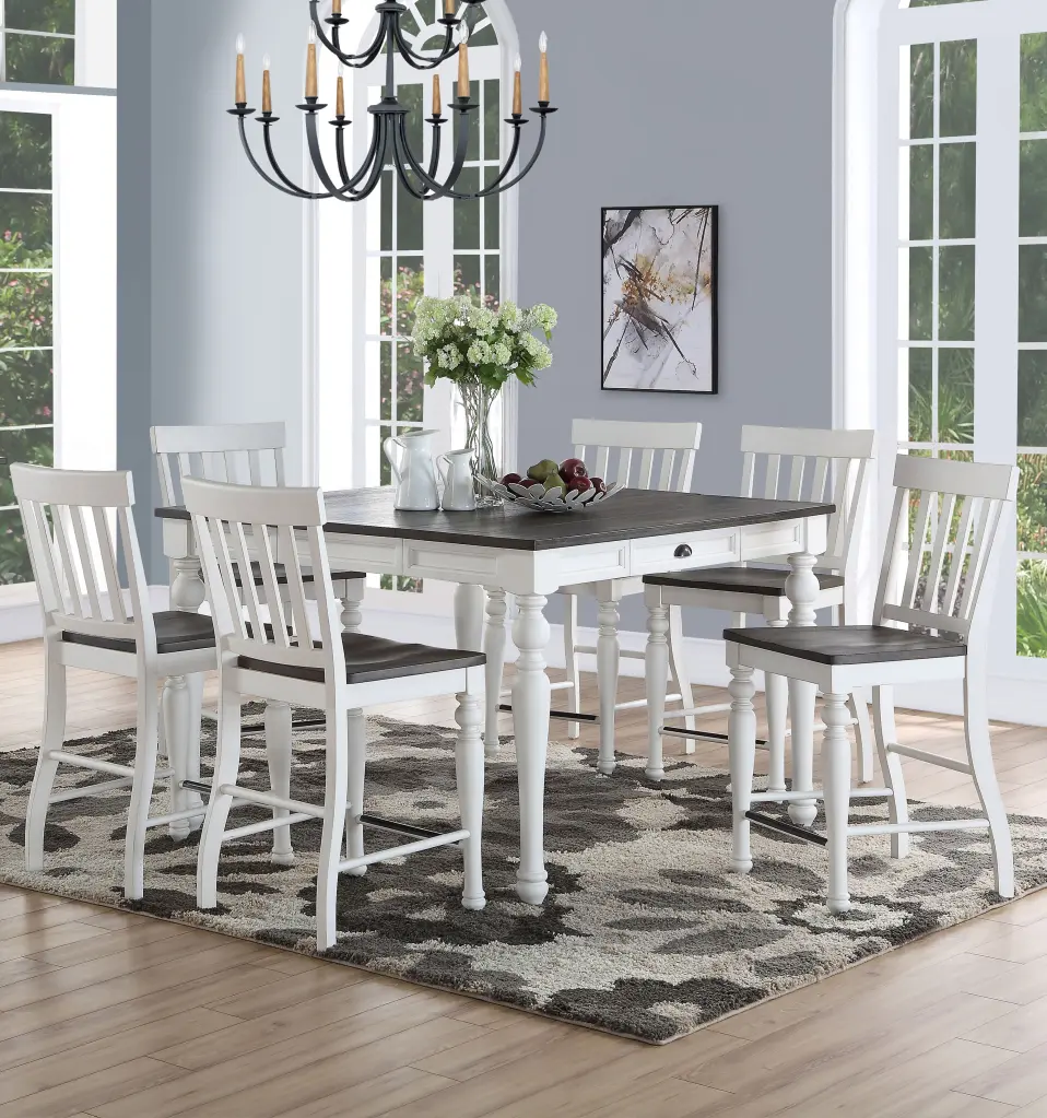 Joanna 7 Piece Counter Set Two Tone White Wood Kitchen Dining Table Set steve silver furniture