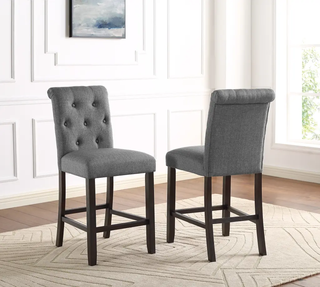 Leviton Solid Timber Tufted Asons Counter Height Stool Set 2 Grey Modern Kitchen Stools hz