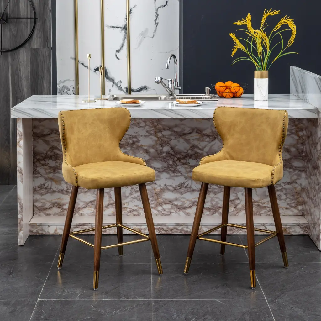 Nevis Mid Century Modern Faux Hide Tufted Trim Counter Stool Set 2 hz
