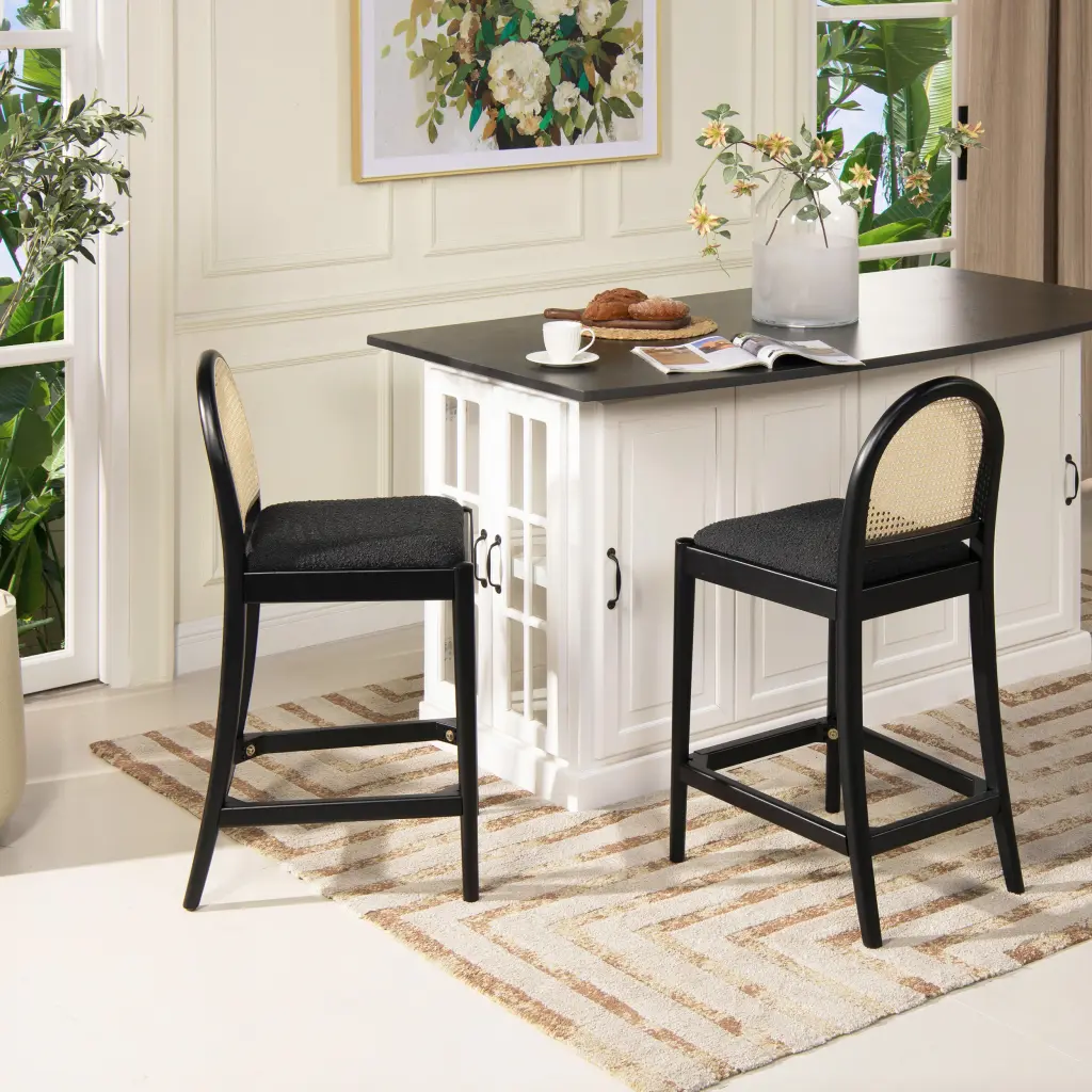 Panama 26.5 Curved Back Cane Rattan Counter Stool Set 2 Ebony Black jennifer taylor home
