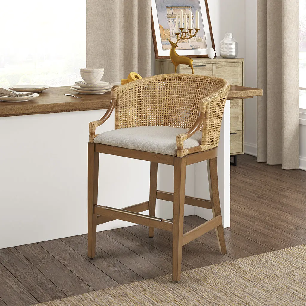 Artisan Made Rattan Counter Stool 25 Inches High Natural Polyester jla