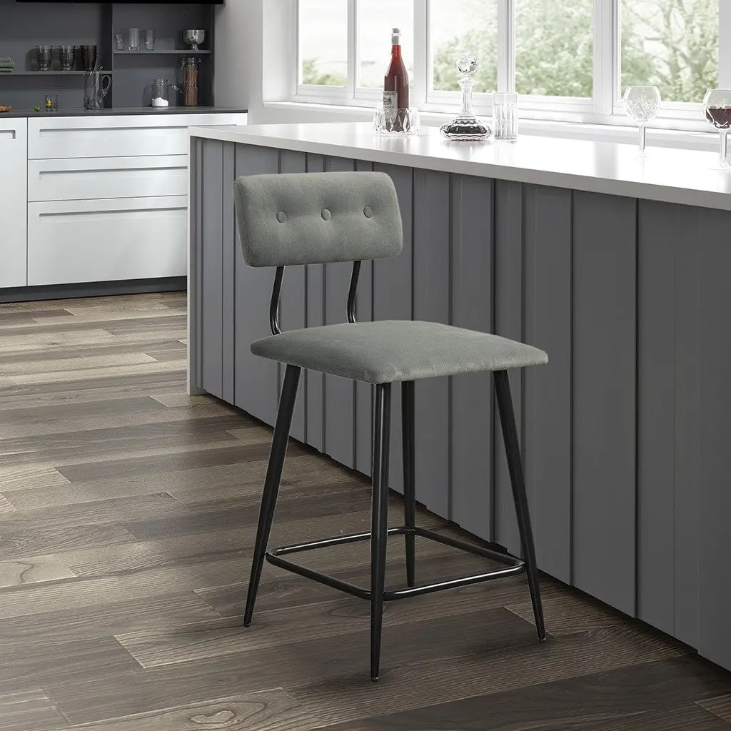 Counter Stool Grey Multi Polyester Adjustable Height Kitchen Bar Stool jla