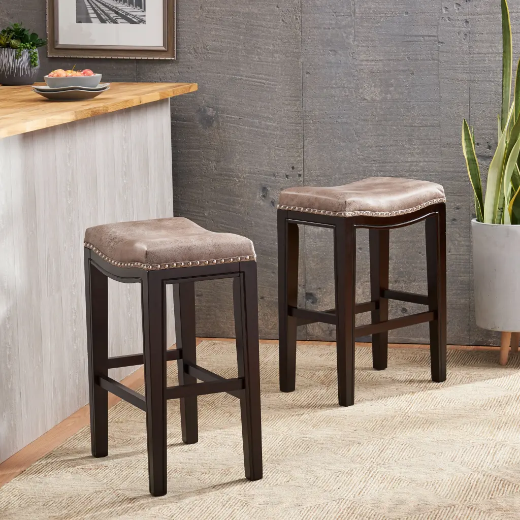 Tiffin Studded Counter Stool MP2 Set 2 Grey Material Kitchen Bar nh-cloudhouse