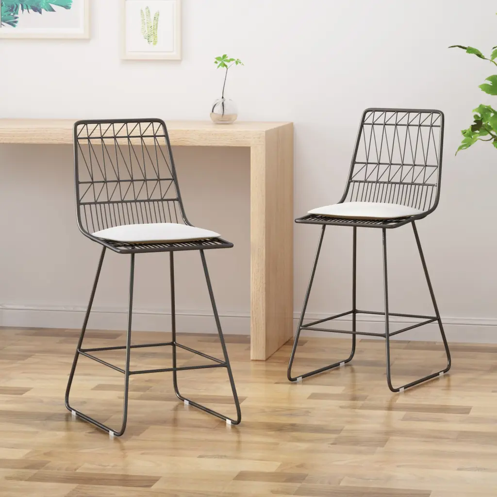 Niez Counter Stool Grey and Ivory Ferrous Metal Frame nh-home living