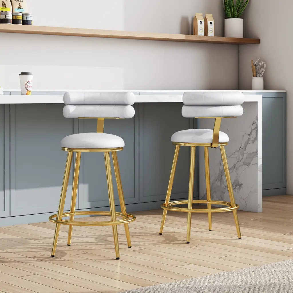 27.65 Inch Modern Counter Stools Set 2 Light Gray Velvet Counter Stools nh-onfind