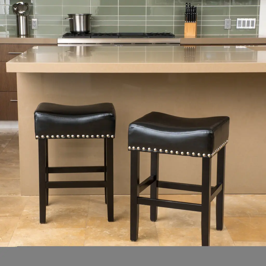 26 Inch Backless Leather Counter Stools 2 Piece Set Black nh-onfind