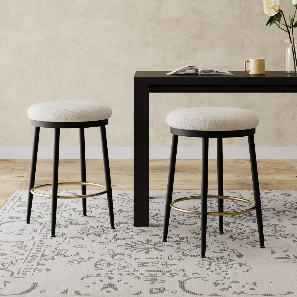 Modern White Counter Stools Set 2 Iron Base 24.75 Inch Height nh-onfind