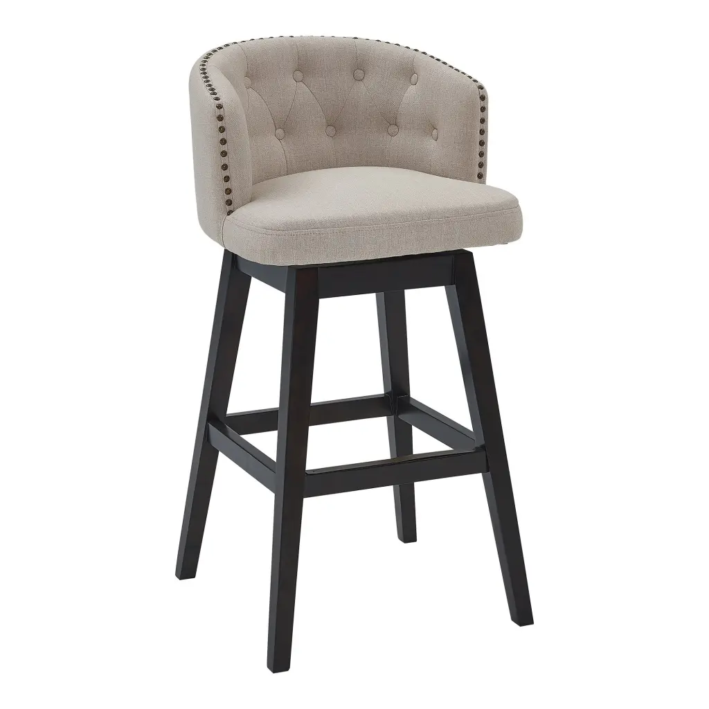 26 Inch Button Tufted Swivel Counter Stool Angled Wood Legs Bar Stool royal hampton